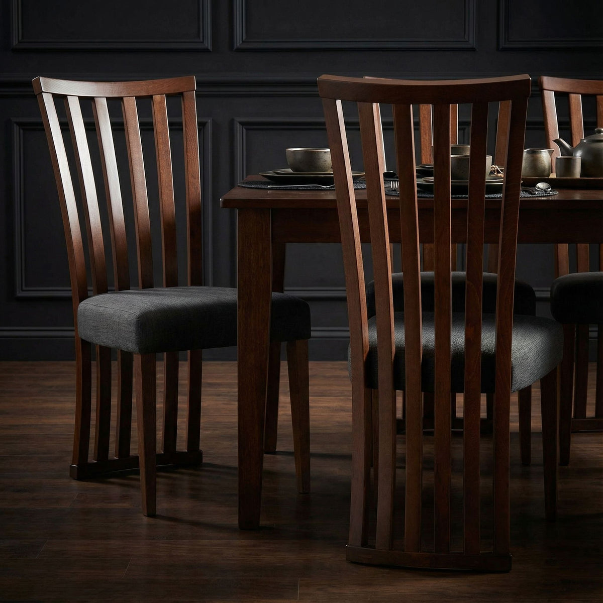 Ingrid Dining Chair in Charcoal Fabric, Walnut Finish (Set of 2)