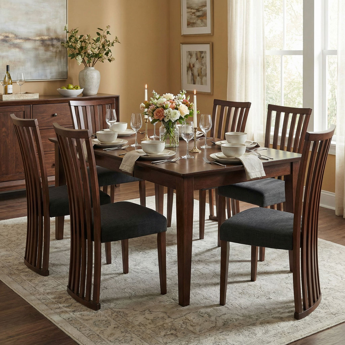 Ingrid Dining Chair in Charcoal Fabric, Walnut Finish (Set of 2)