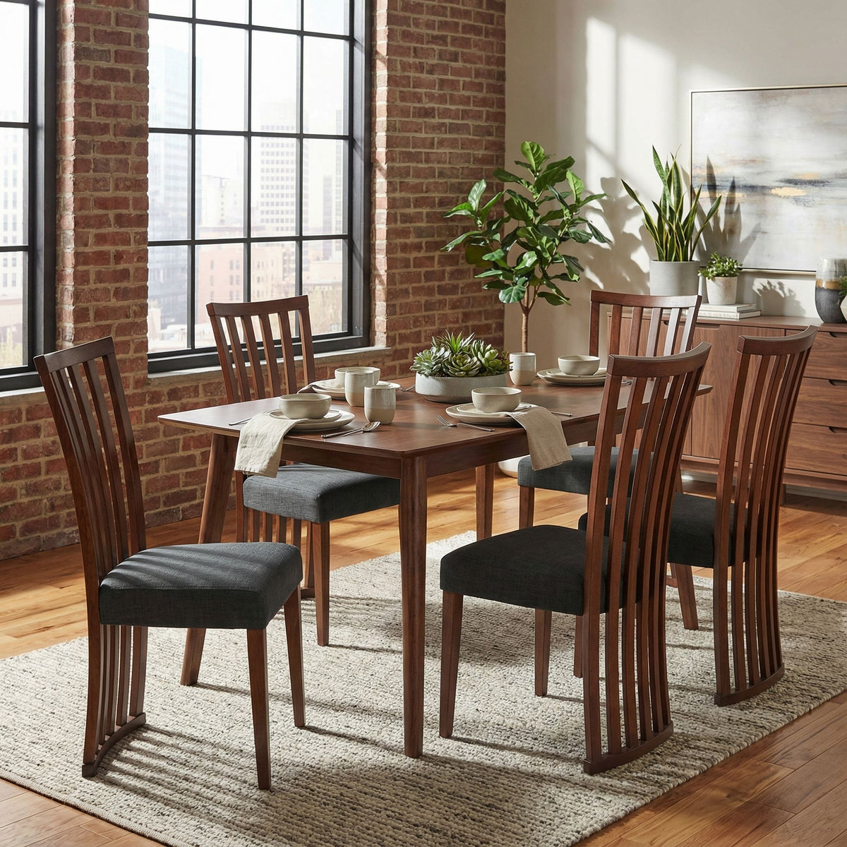 Ingrid Dining Chair in Charcoal Fabric, Walnut Finish (Set of 2)