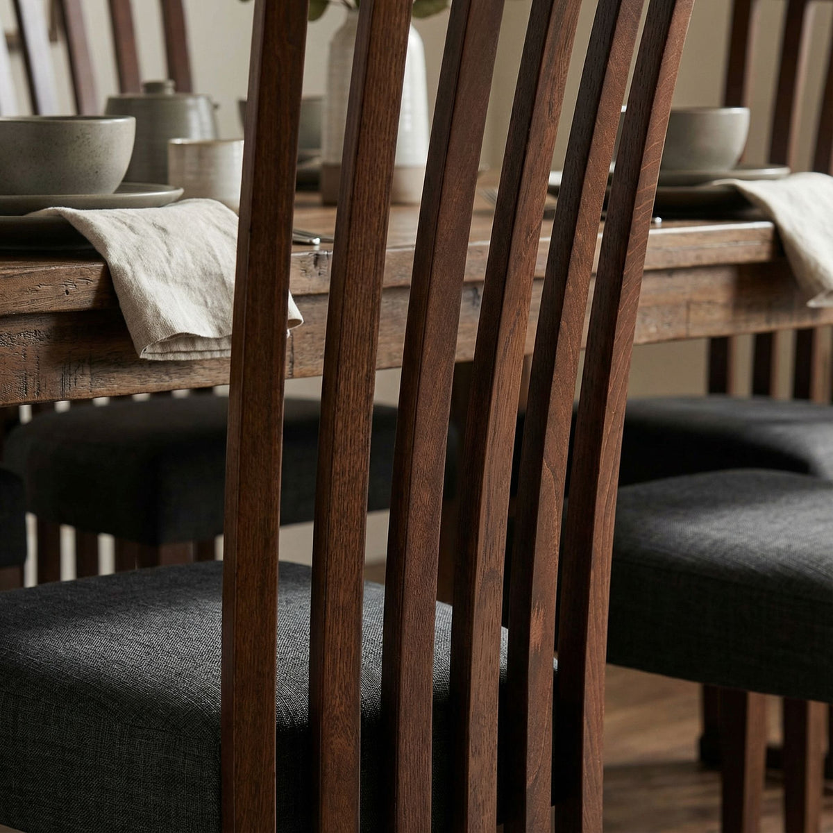 Ingrid Dining Chair in Charcoal Fabric, Walnut Finish (Set of 2)