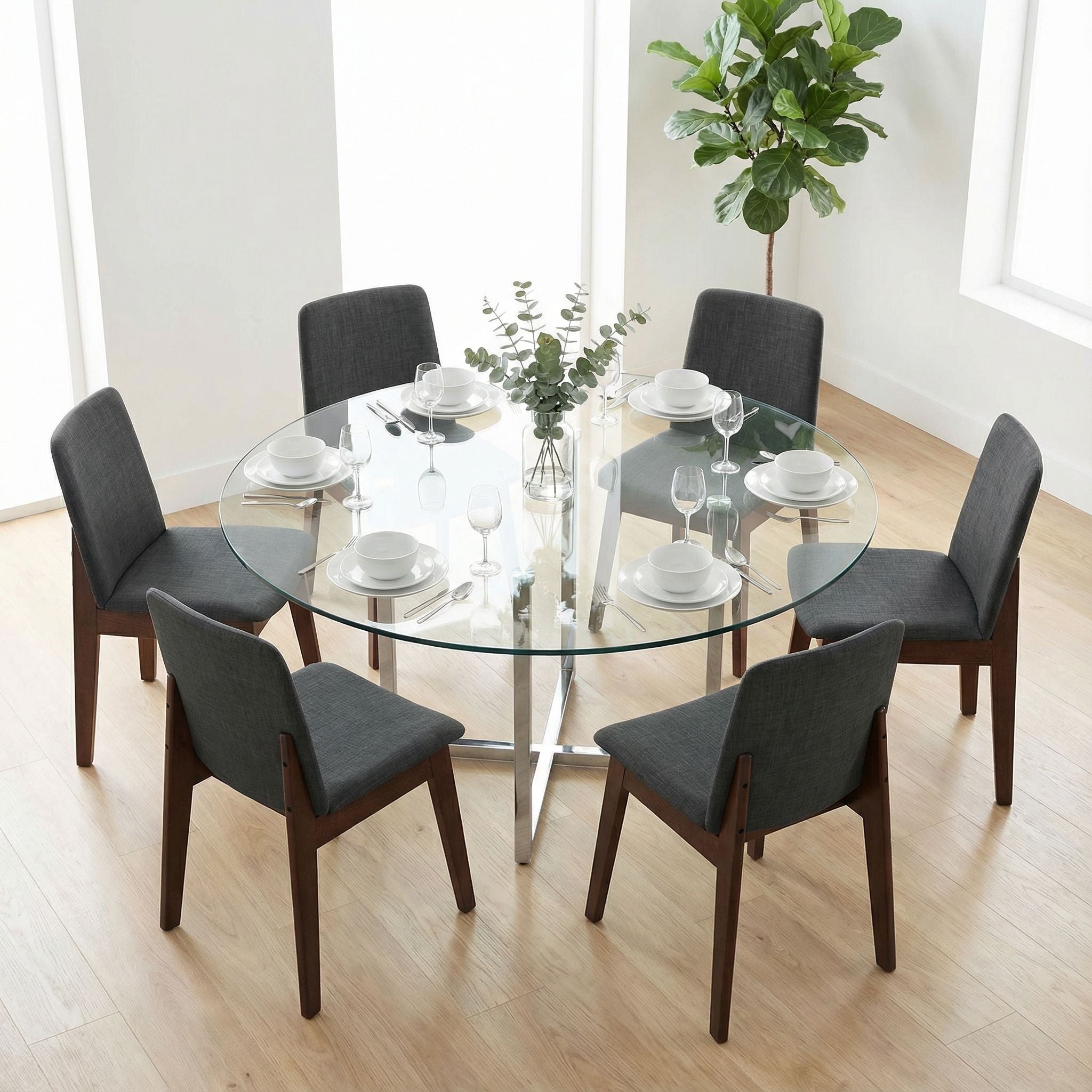 Bjorn Dining Chair in Charcoal Fabric, Walnut Finish (Set of 2)