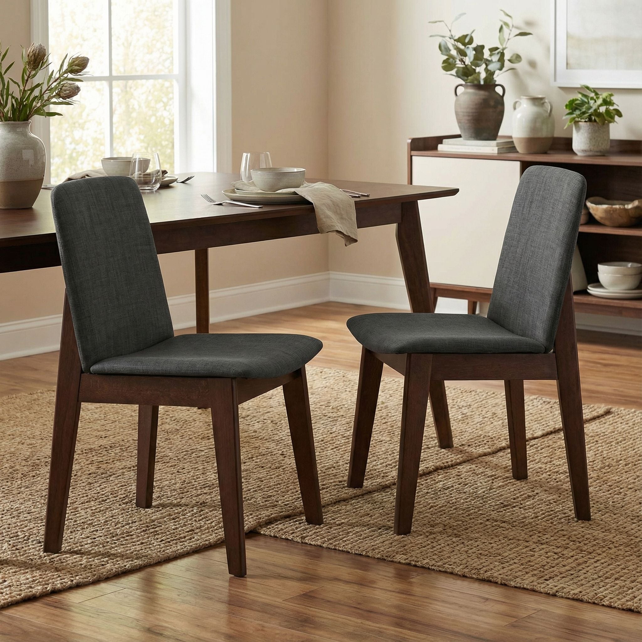 Bjorn Dining Chair in Charcoal Fabric, Walnut Finish (Set of 2)