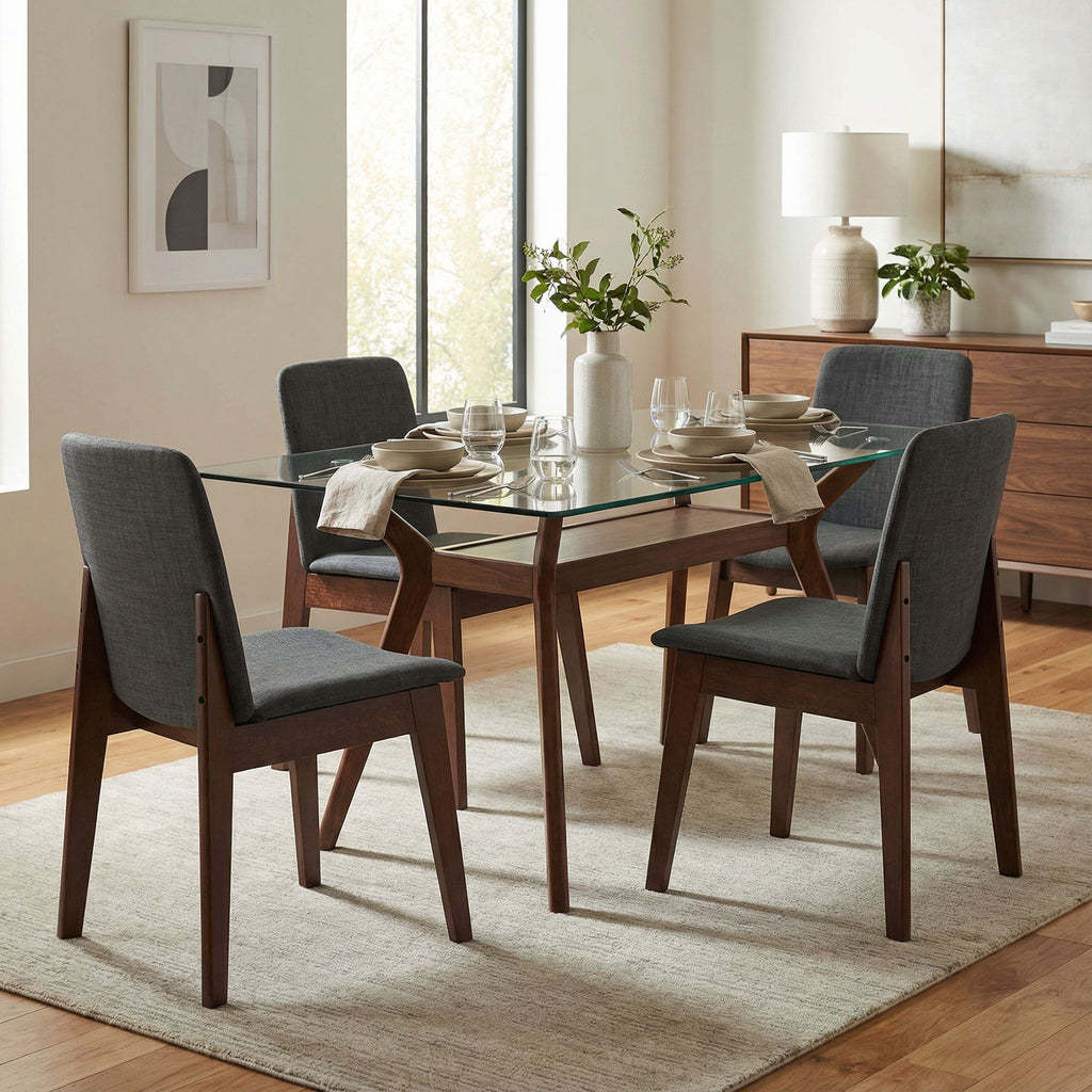 Bjorn Dining Chair in Charcoal Fabric, Walnut Finish (Set of 2)