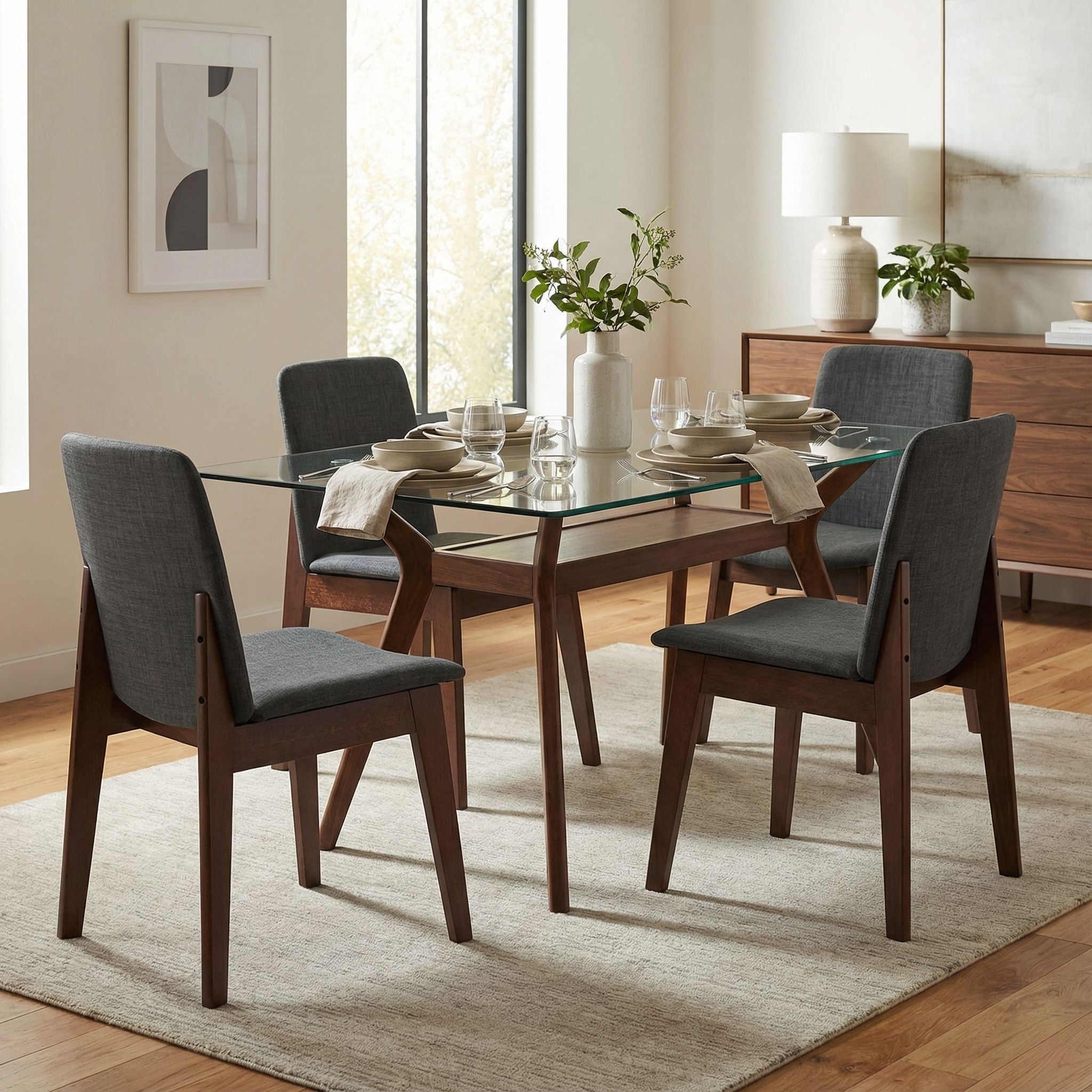 Bjorn Dining Chair in Charcoal Fabric, Walnut Finish (Set of 2)