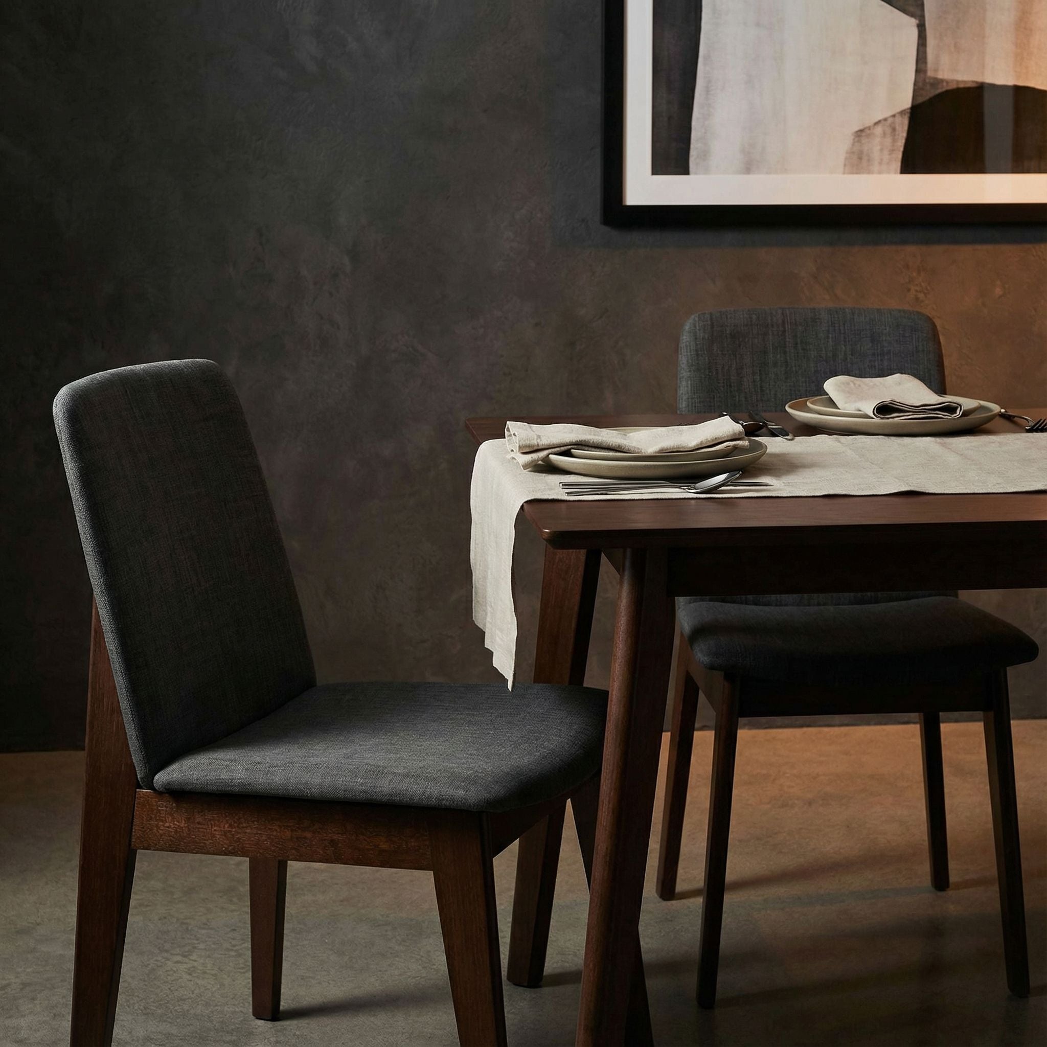 Bjorn Dining Chair in Charcoal Fabric, Walnut Finish (Set of 2)