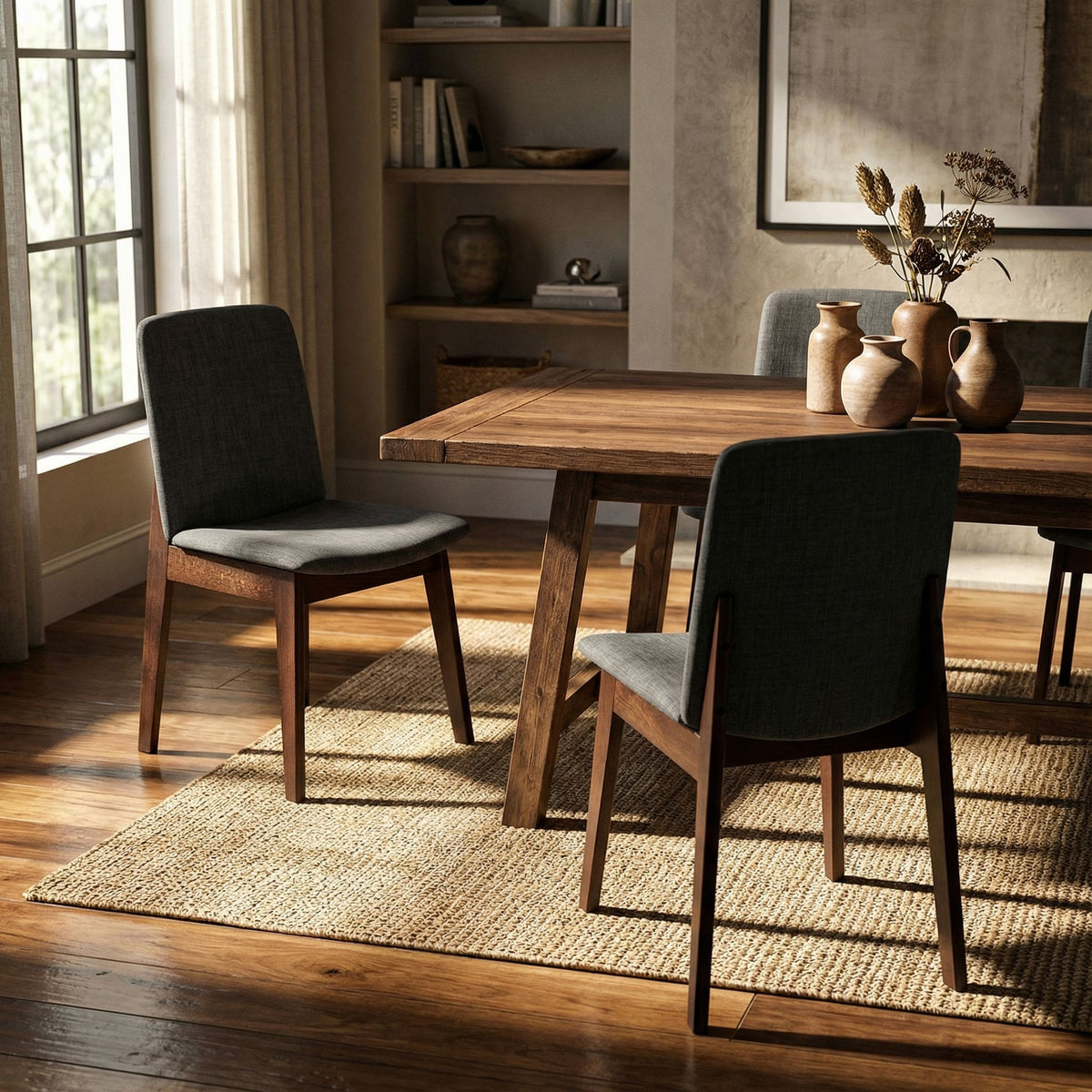 Bjorn Dining Chair in Charcoal Fabric, Walnut Finish (Set of 2)