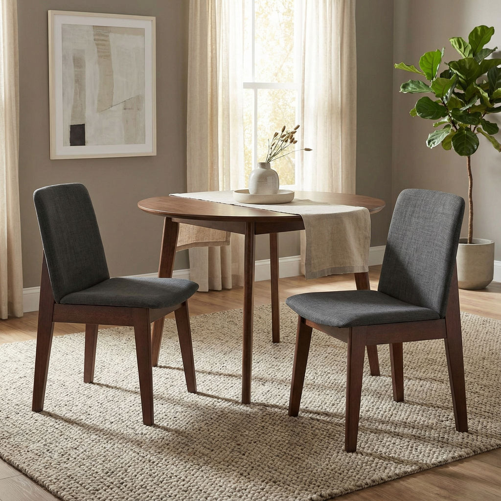 Bjorn Dining Chair in Charcoal Fabric, Walnut Finish (Set of 2)