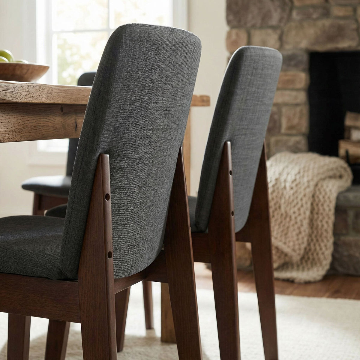 Bjorn Dining Chair in Charcoal Fabric, Walnut Finish (Set of 2)