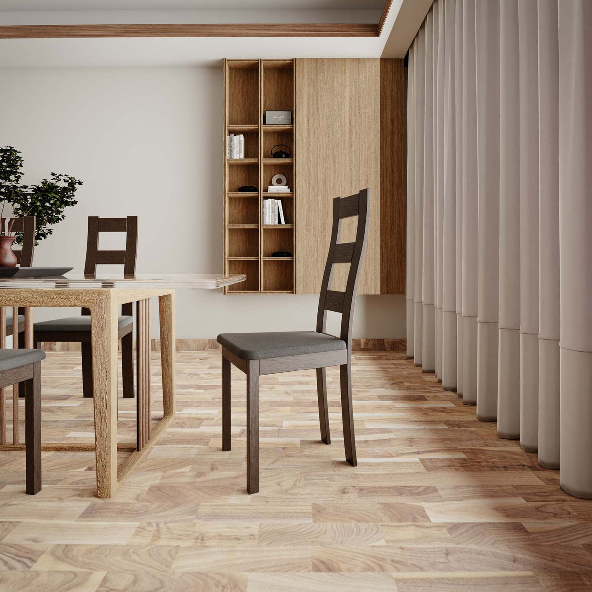Cuadro Dining Chair in Charcoal Fabric, Walnut Finish (Set of 2)