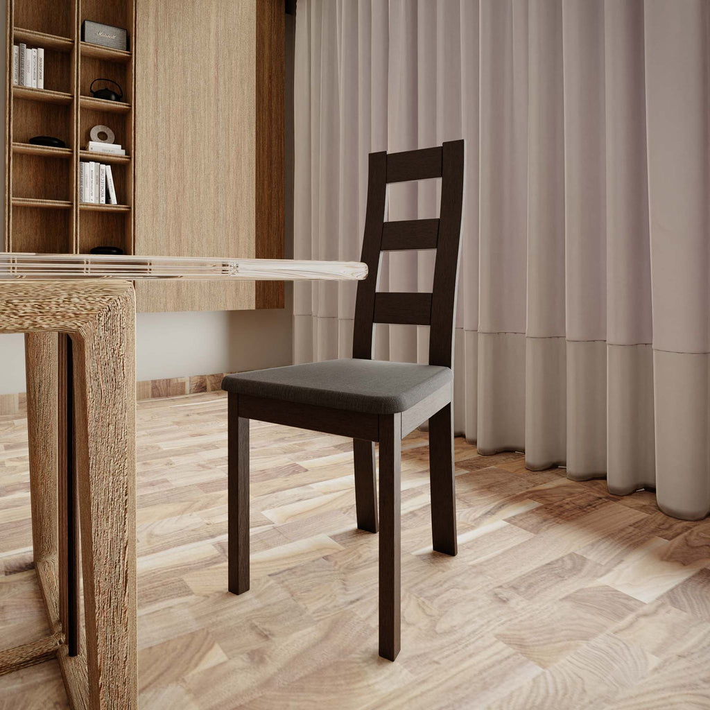 Cuadro Dining Chair in Charcoal Fabric, Walnut Finish (Set of 2)