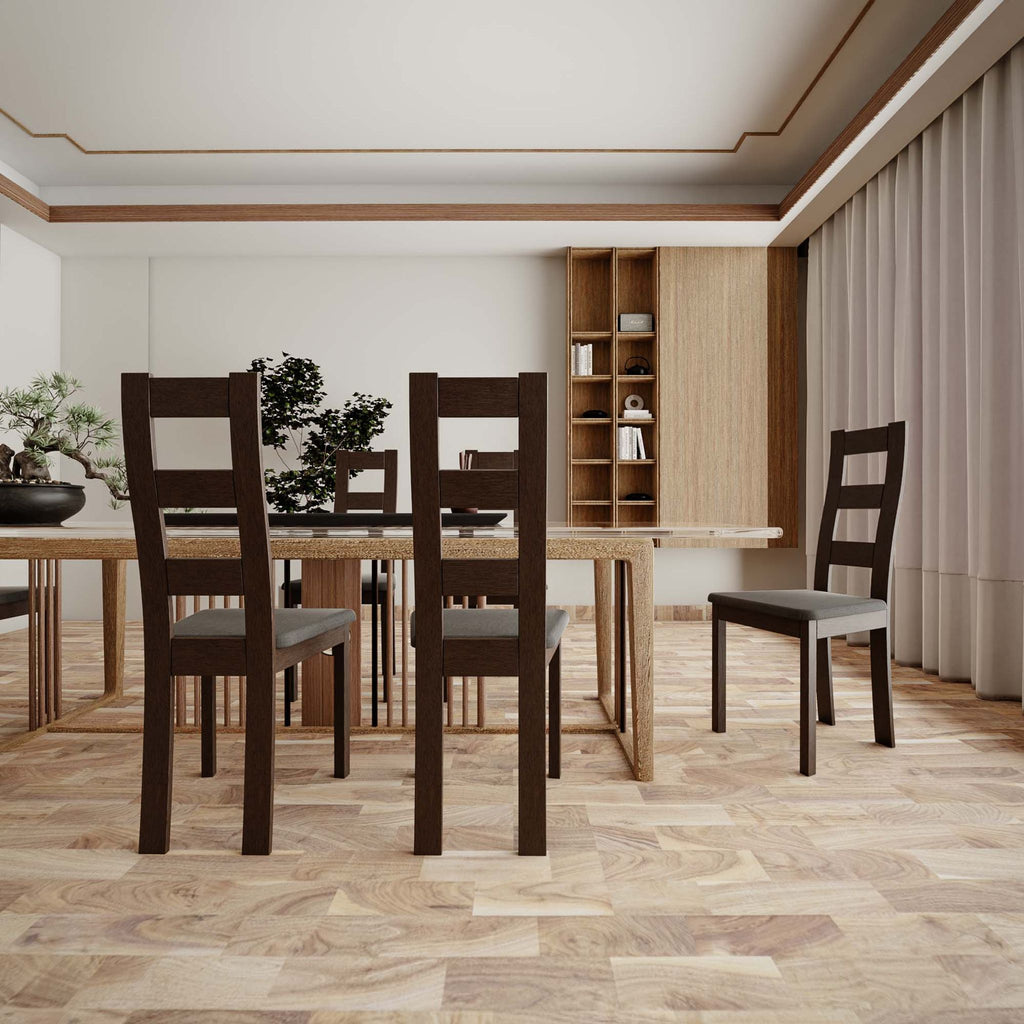 Cuadro Dining Chair in Charcoal Fabric, Walnut Finish (Set of 2)