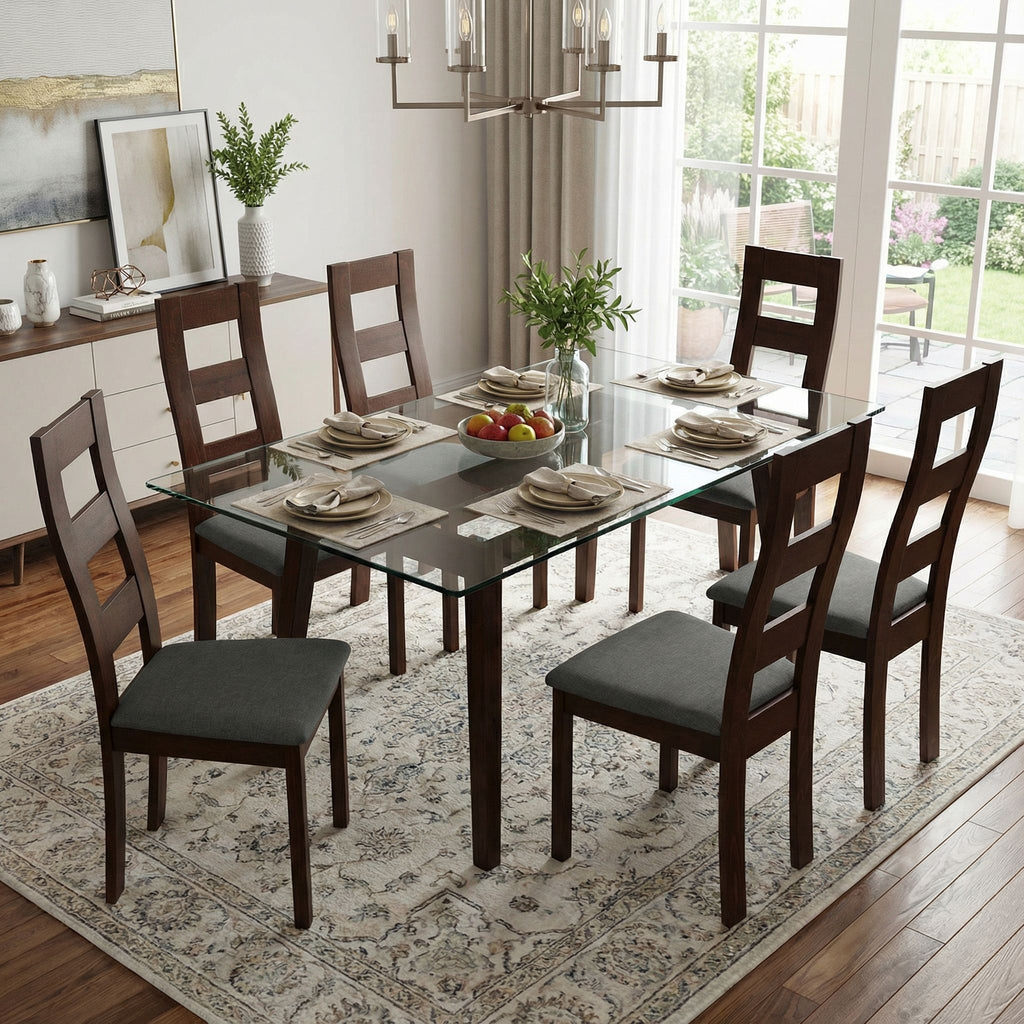 Cuadro Dining Chair in Charcoal Fabric, Walnut Finish (Set of 2)