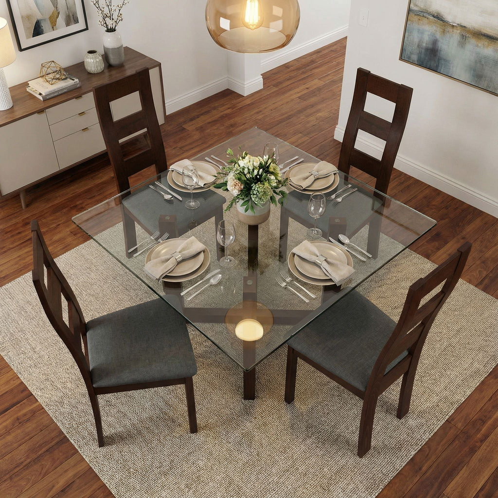 Cuadro Dining Chair in Charcoal Fabric, Walnut Finish (Set of 2)