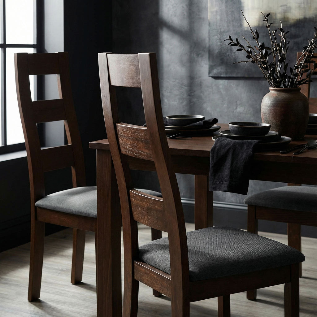Cuadro Dining Chair in Charcoal Fabric, Walnut Finish (Set of 2)