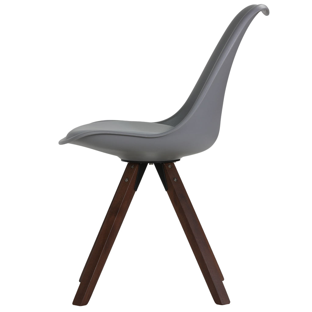 Cortesi Home Troy Dining Chair in Grey Plastic, Walnut Finish Legs with Cushion (Set of 4)