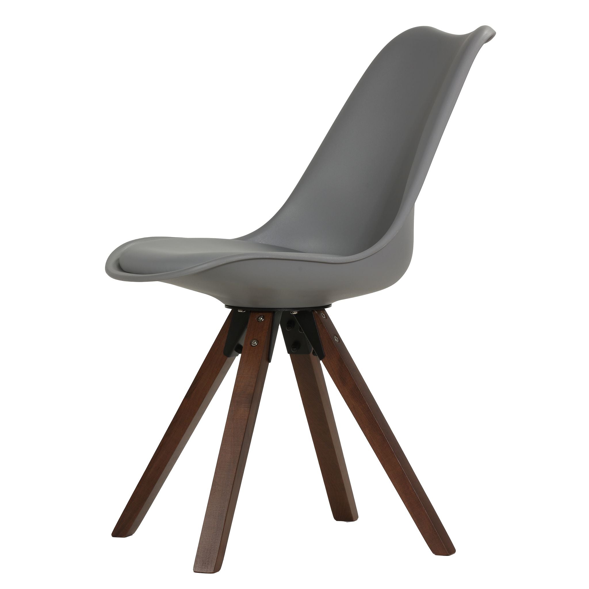 Cortesi Home Troy Dining Chair in Grey Plastic, Walnut Finish Legs with Cushion (Set of 4)