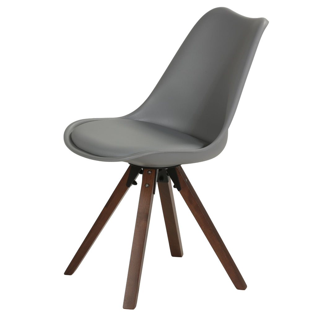 Cortesi Home Troy Dining Chair in Grey Plastic, Walnut Finish Legs with Cushion (Set of 4)