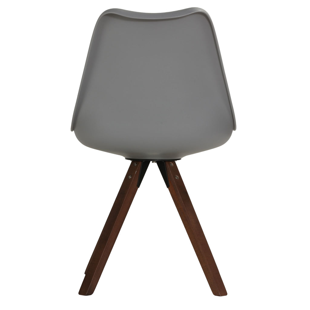 Cortesi Home Troy Dining Chair in Grey Plastic, Walnut Finish Legs with Cushion (Set of 4)