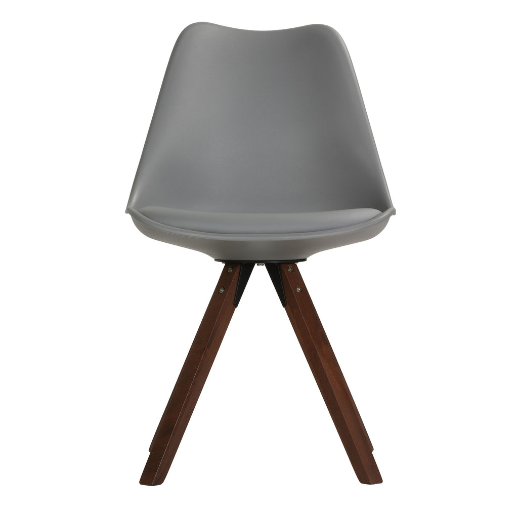 Cortesi Home Troy Dining Chair in Grey Plastic, Walnut Finish Legs with Cushion (Set of 4)
