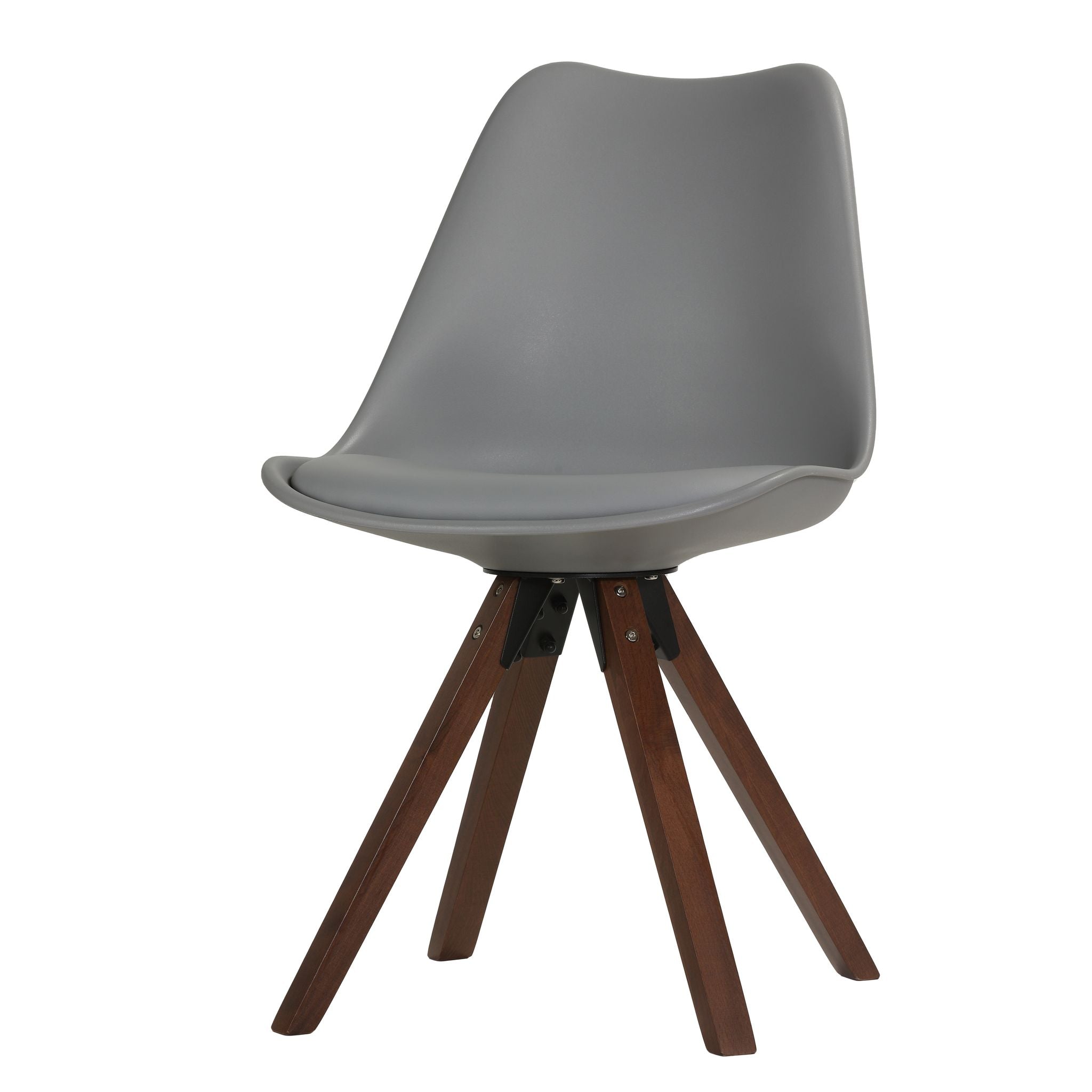 Cortesi Home Troy Dining Chair in Grey Plastic, Walnut Finish Legs with Cushion (Set of 4)