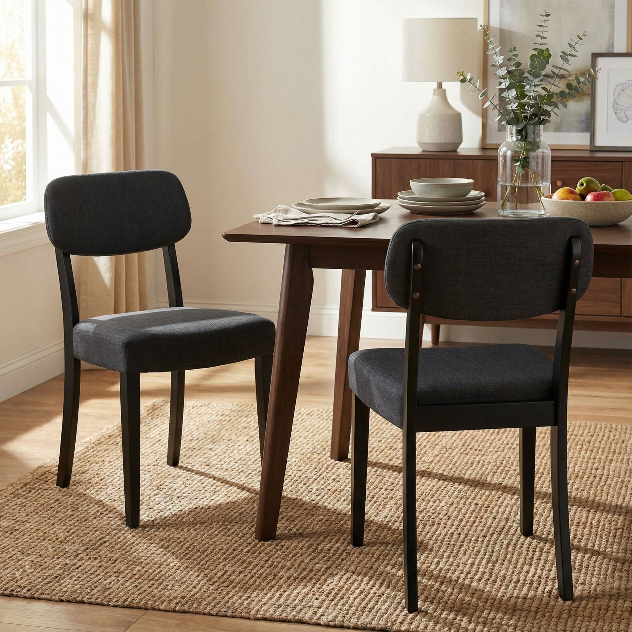 Dao Dining Chair in Black Finish Wood with Charcoal Grey Fabric (Set of 2)