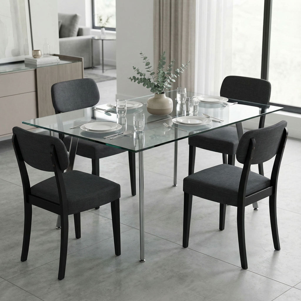 Dao Dining Chair in Black Finish Wood with Charcoal Grey Fabric (Set of 2)