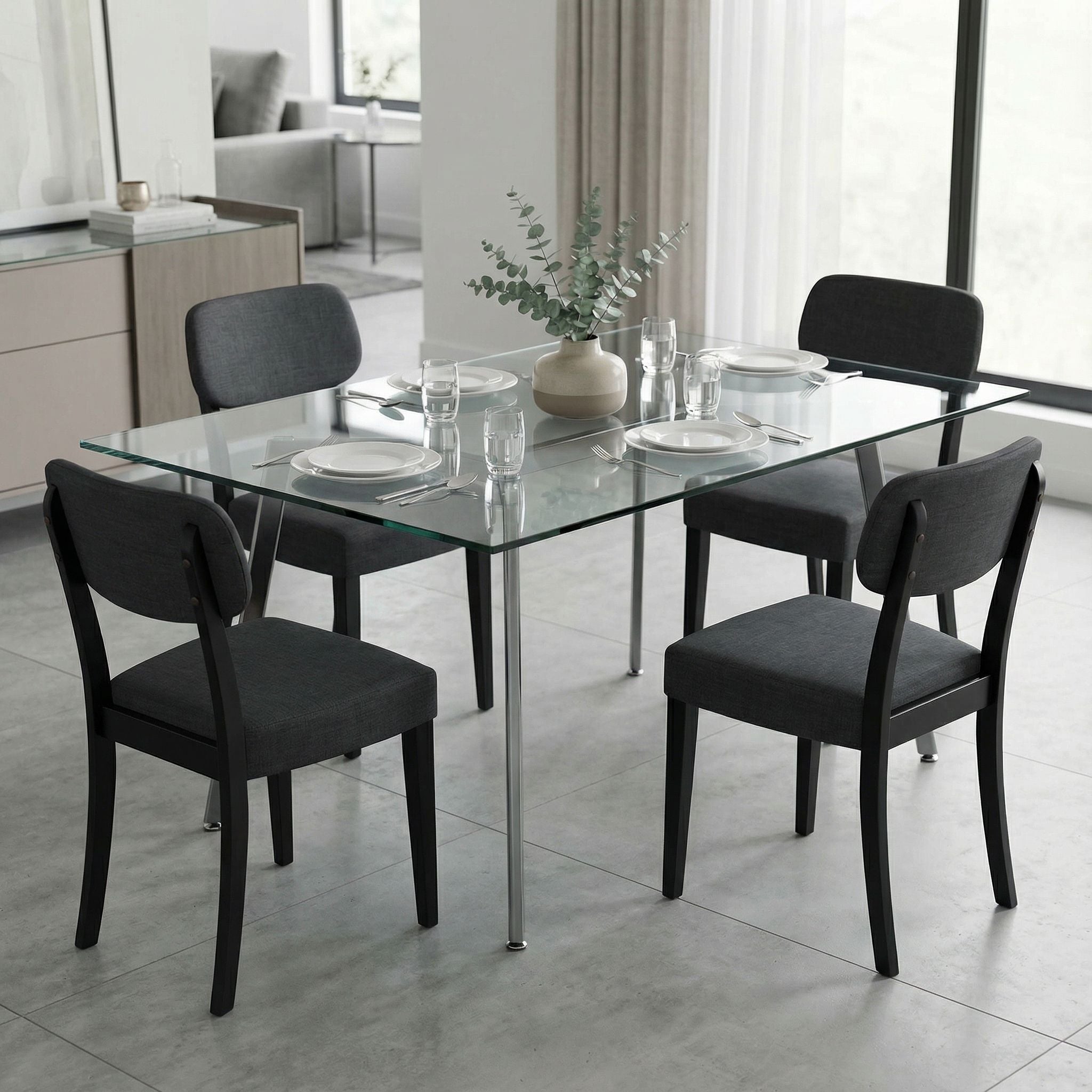 Dao Dining Chair in Black Finish Wood with Charcoal Grey Fabric (Set of 2)