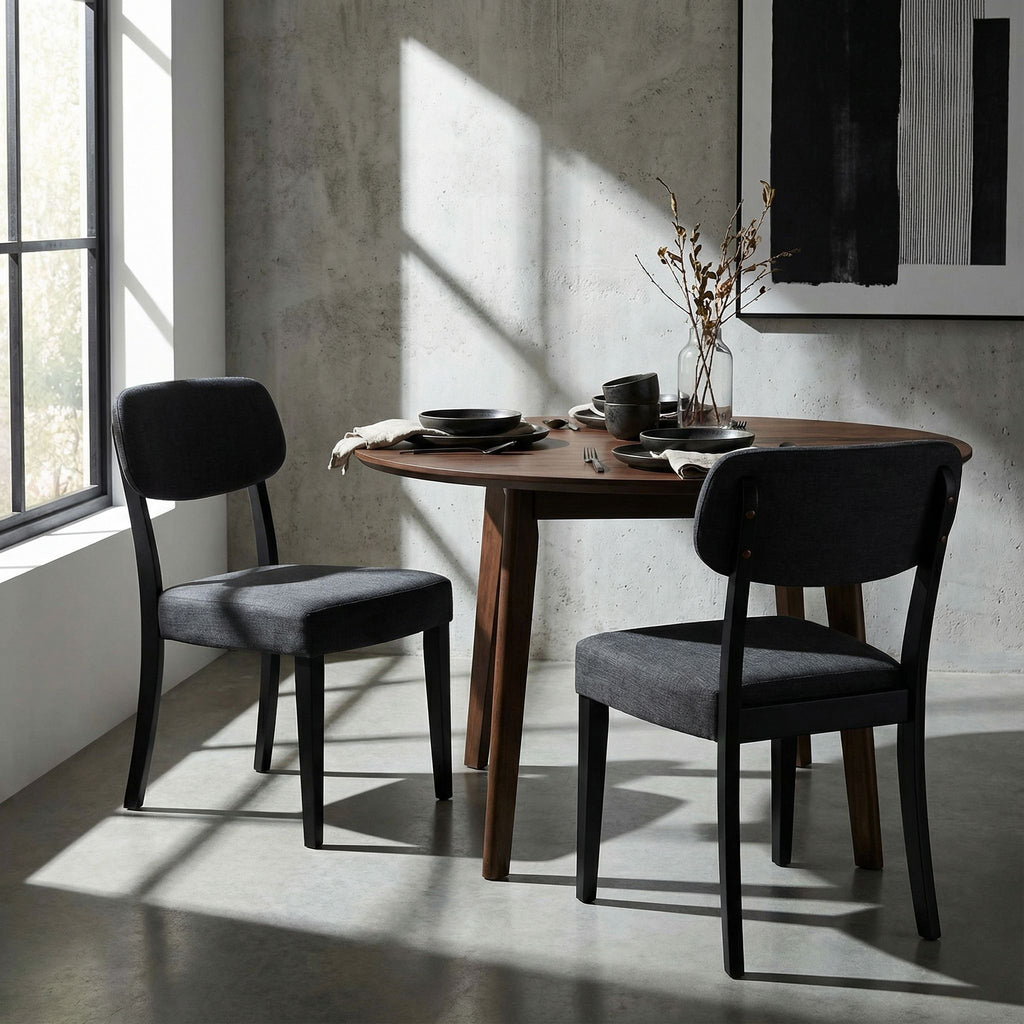 Dao Dining Chair in Black Finish Wood with Charcoal Grey Fabric (Set of 2)
