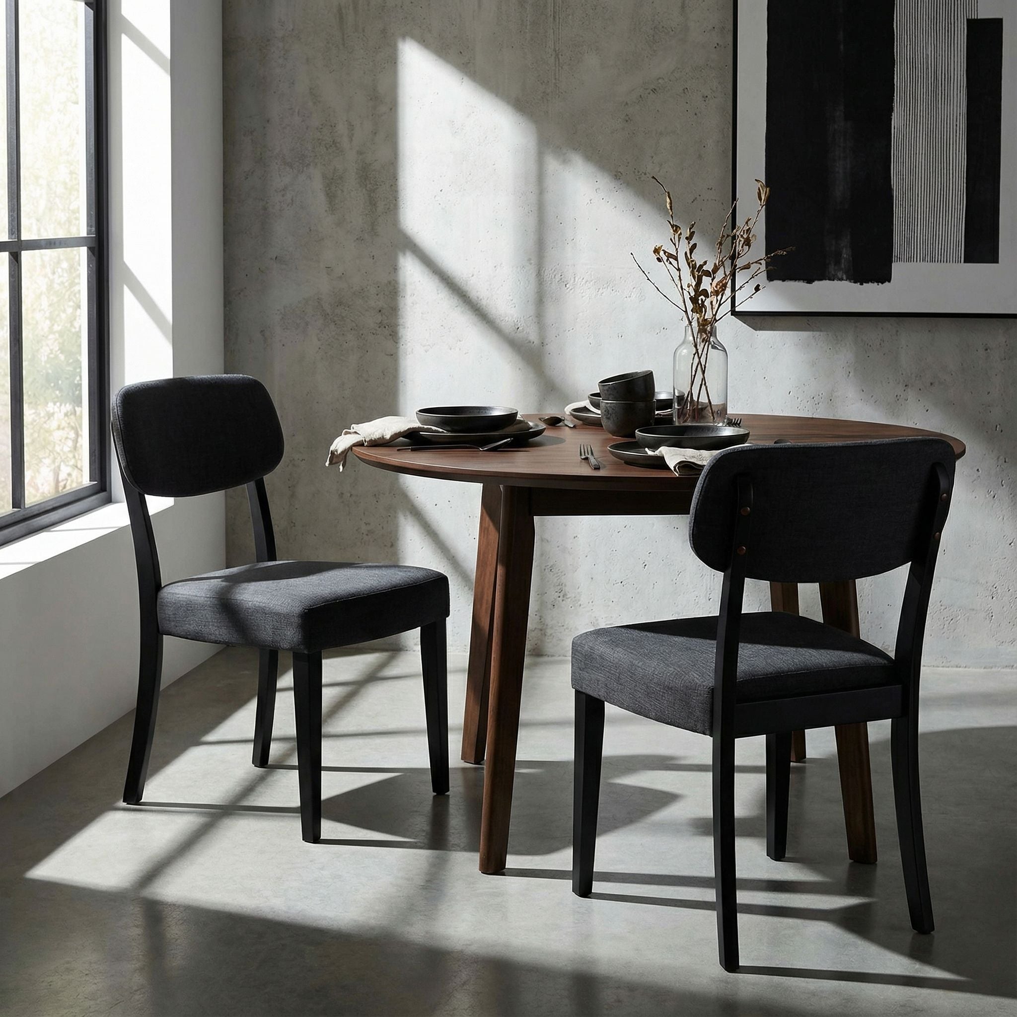 Dao Dining Chair in Black Finish Wood with Charcoal Grey Fabric (Set of 2)