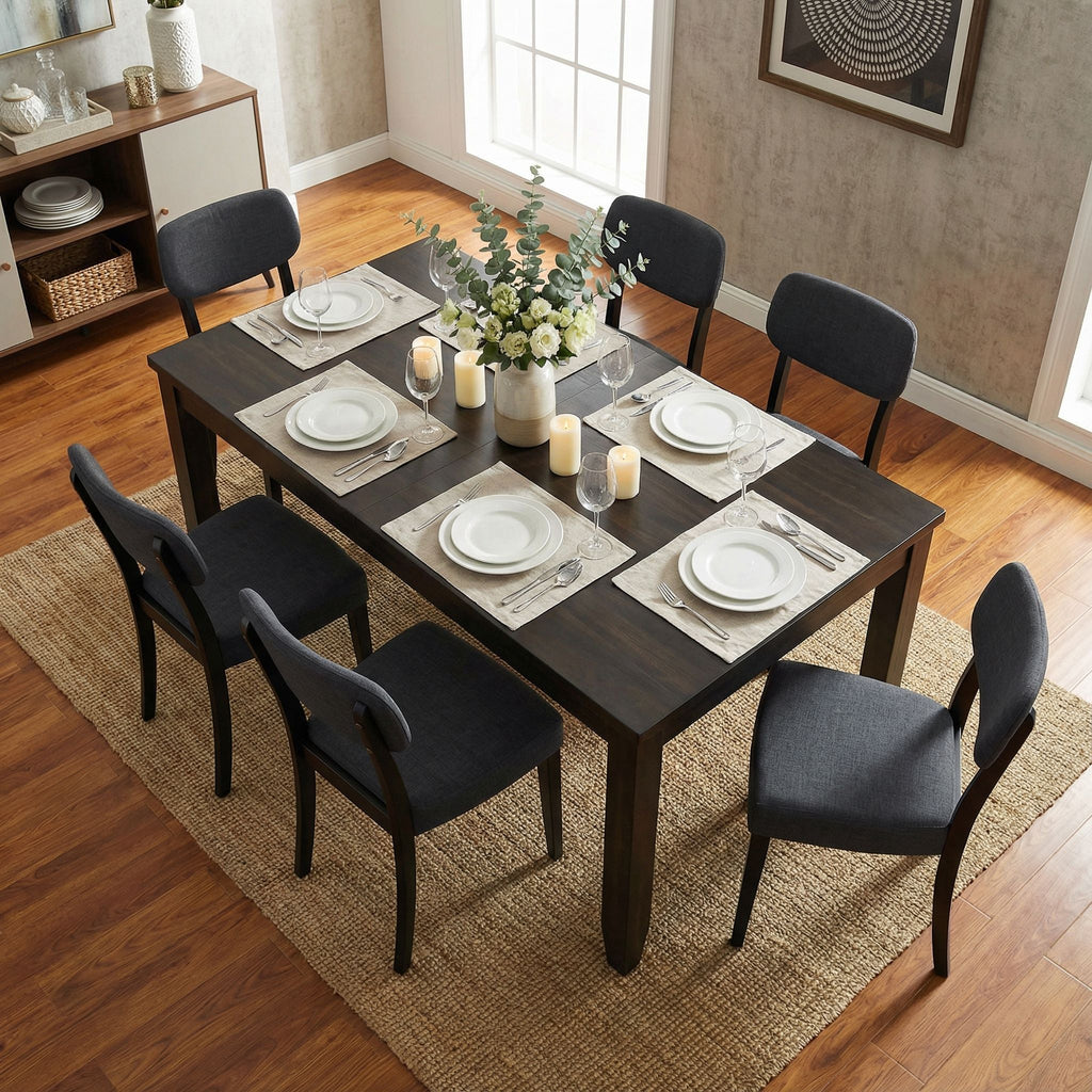 Dao Dining Chair in Black Finish Wood with Charcoal Grey Fabric (Set of 2)