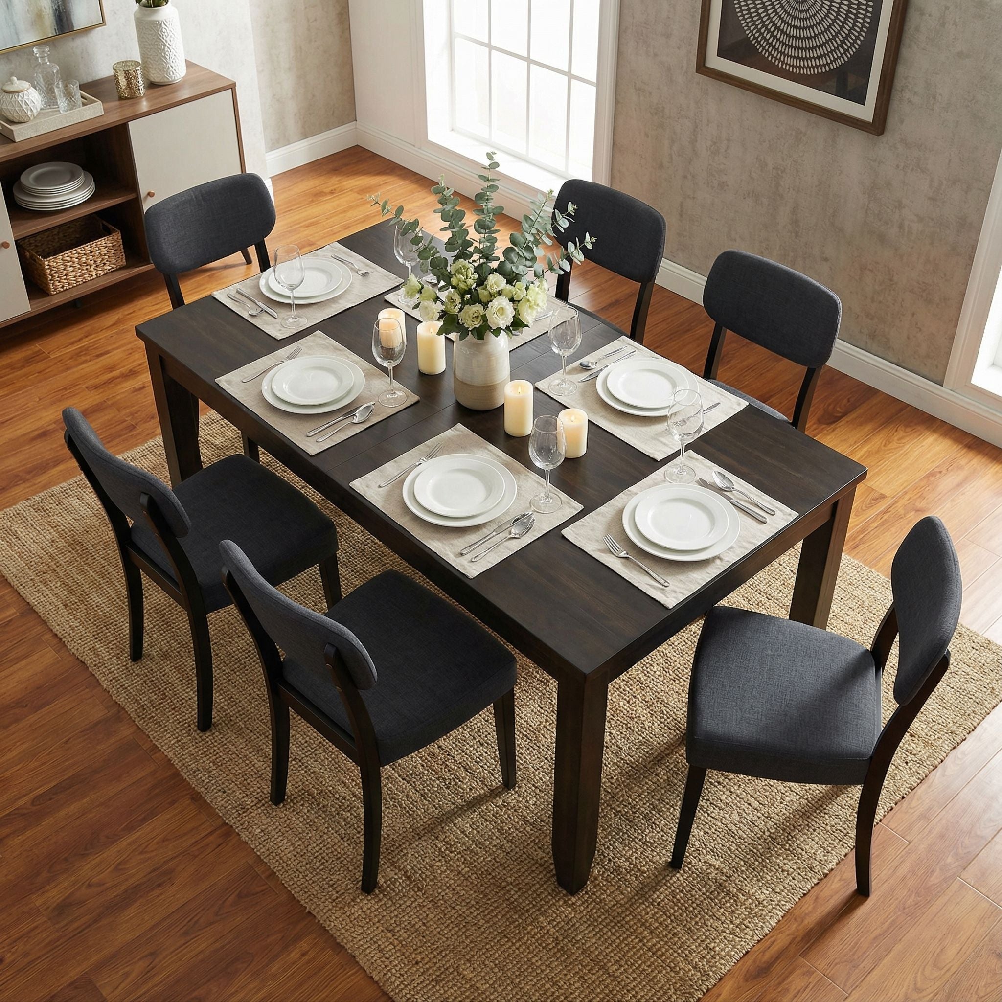 Dao Dining Chair in Black Finish Wood with Charcoal Grey Fabric (Set of 2)