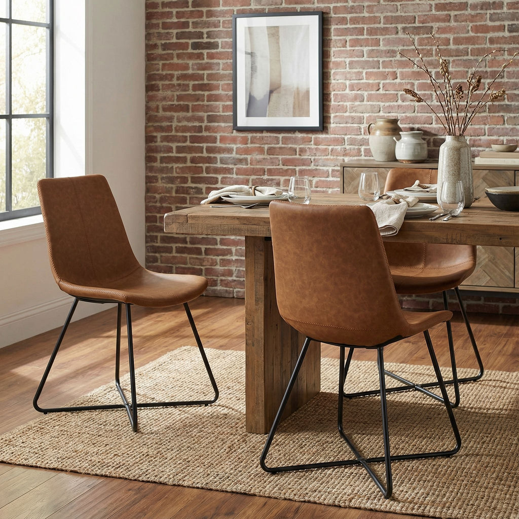 Tangier Dining Chair in Saddle Brown Faux Leather (Set of 2)