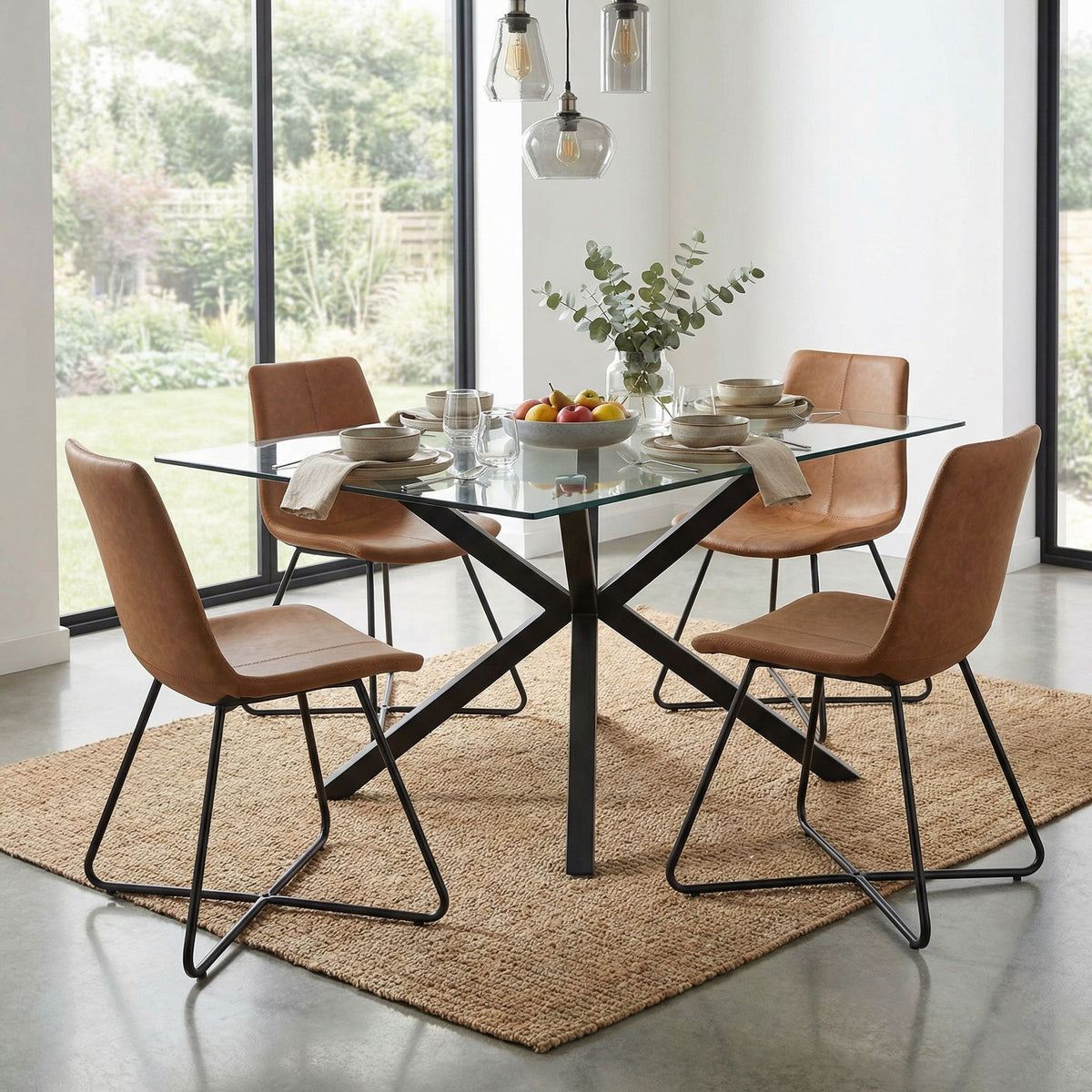 Tangier Dining Chair in Saddle Brown Faux Leather (Set of 2)