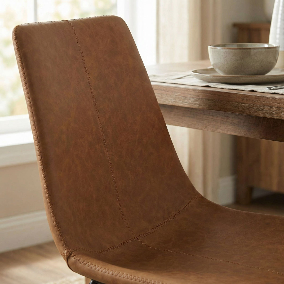 Tangier Dining Chair in Saddle Brown Faux Leather (Set of 2)