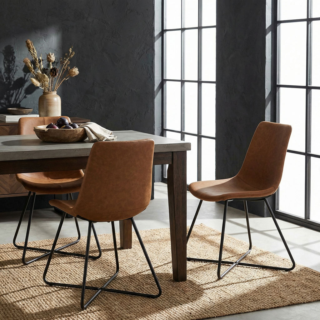 Tangier Dining Chair in Saddle Brown Faux Leather (Set of 2)