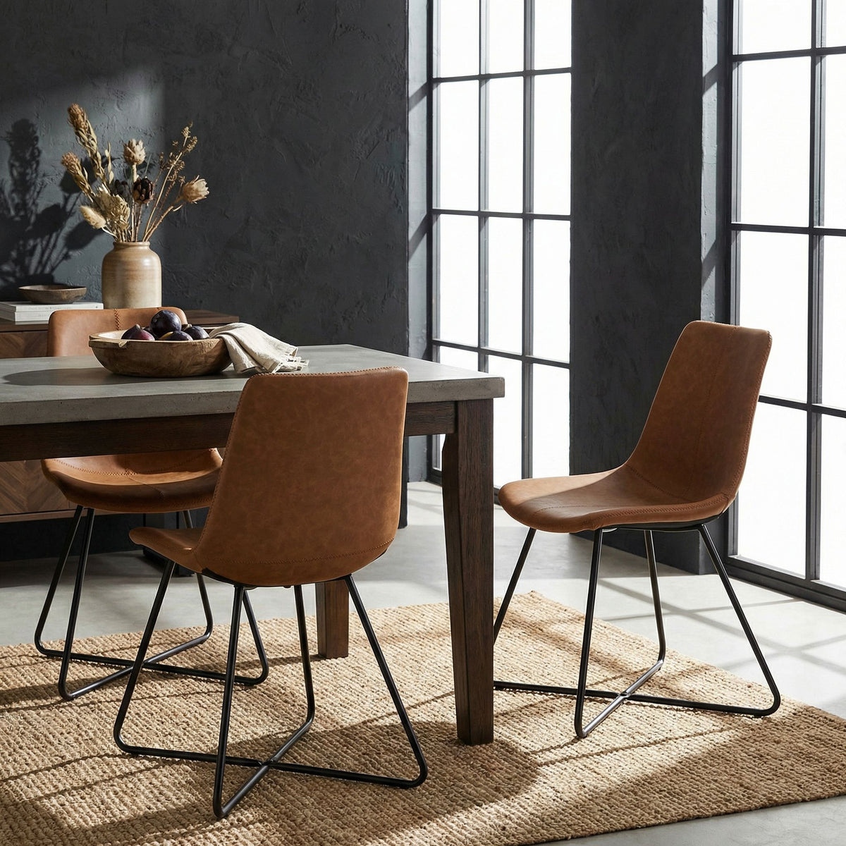Tangier Dining Chair in Saddle Brown Faux Leather (Set of 2)