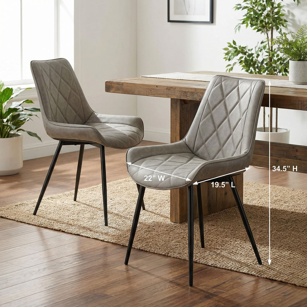 Ellie Dining Chairs in Gray faux Leather, Set of 2