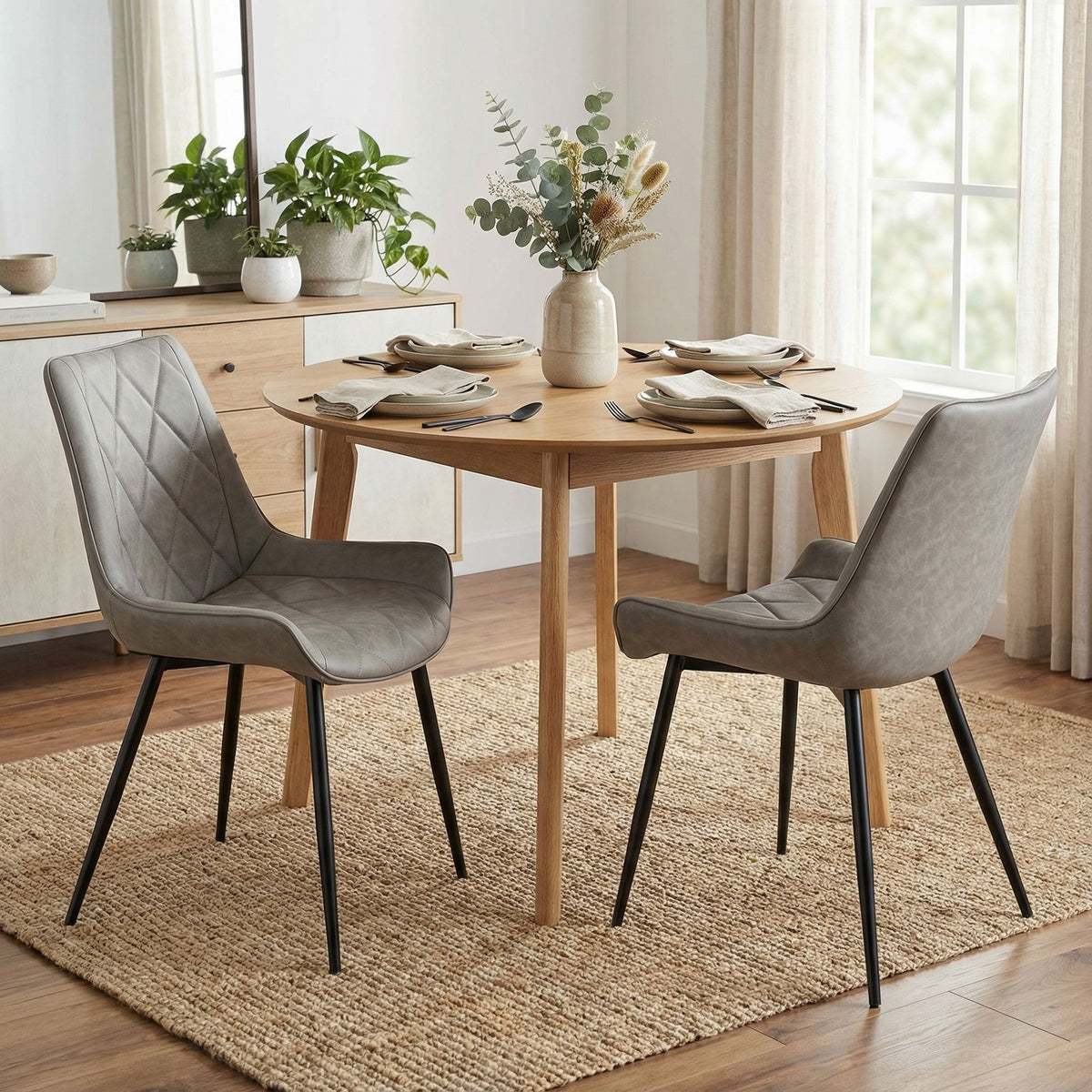 Ellie Dining Chairs in Gray faux Leather, Set of 2