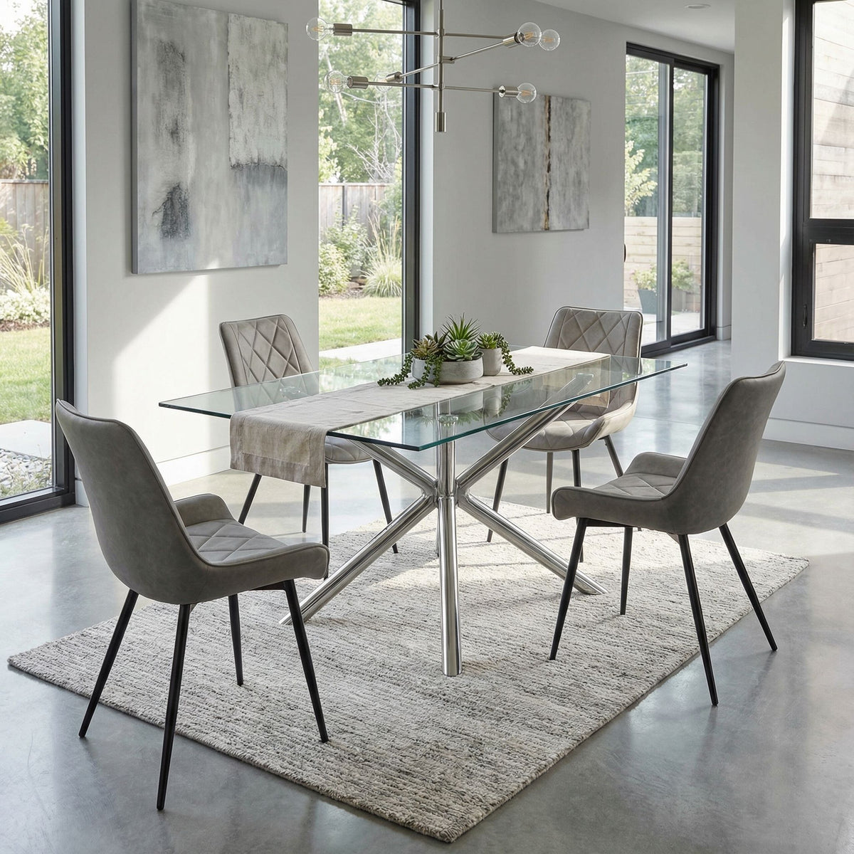 Ellie Dining Chairs in Gray faux Leather, Set of 2