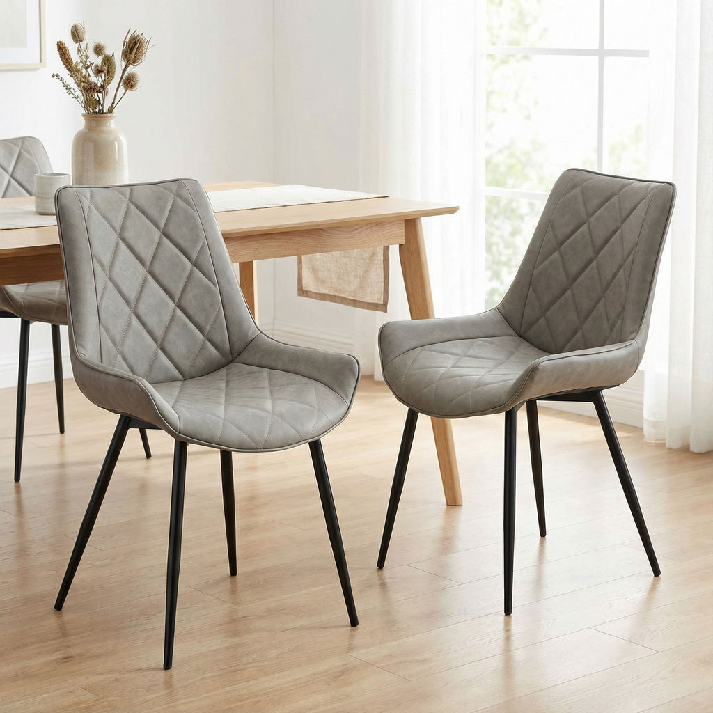 Ellie Dining Chairs in Gray faux Leather, Set of 2