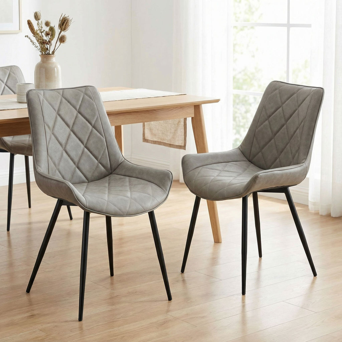 Ellie Dining Chairs in Gray faux Leather, Set of 2