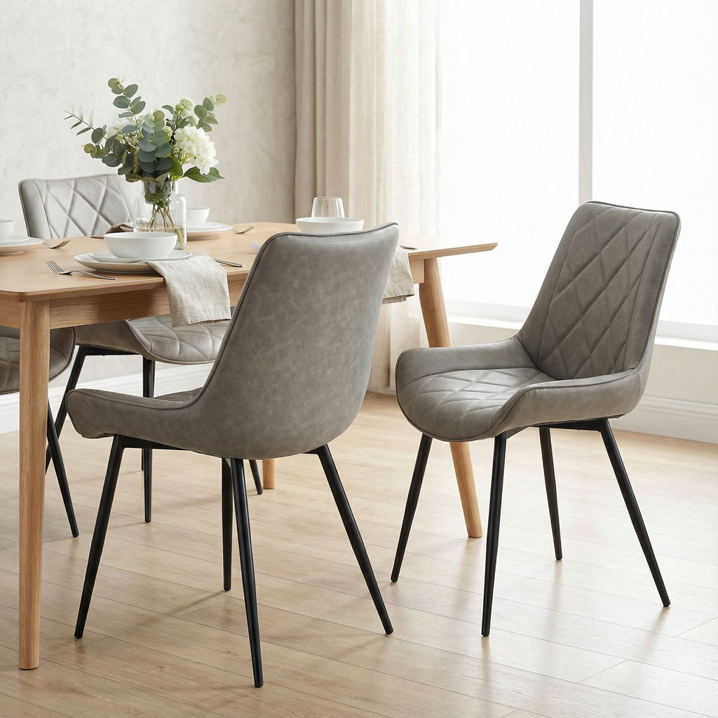 Ellie Dining Chairs in Gray faux Leather, Set of 2