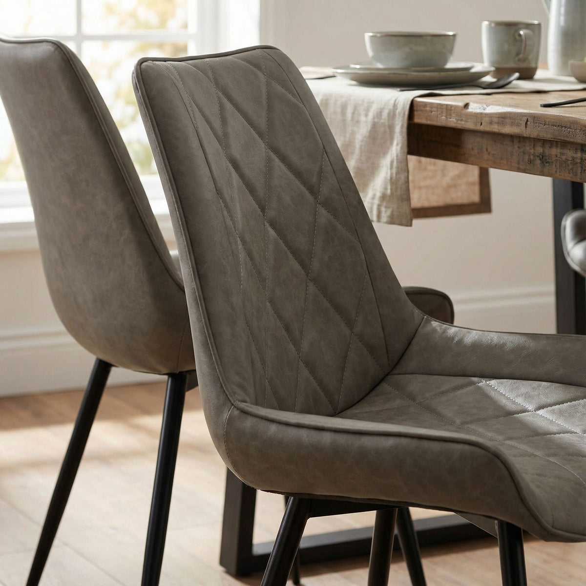 Ellie Dining Chairs in Gray faux Leather, Set of 2