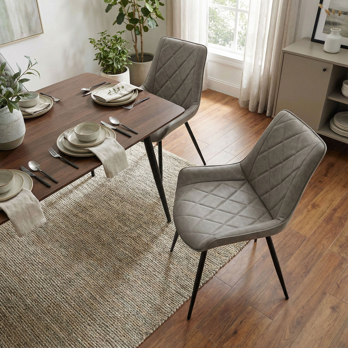 Ellie Dining Chairs in Gray faux Leather, Set of 2