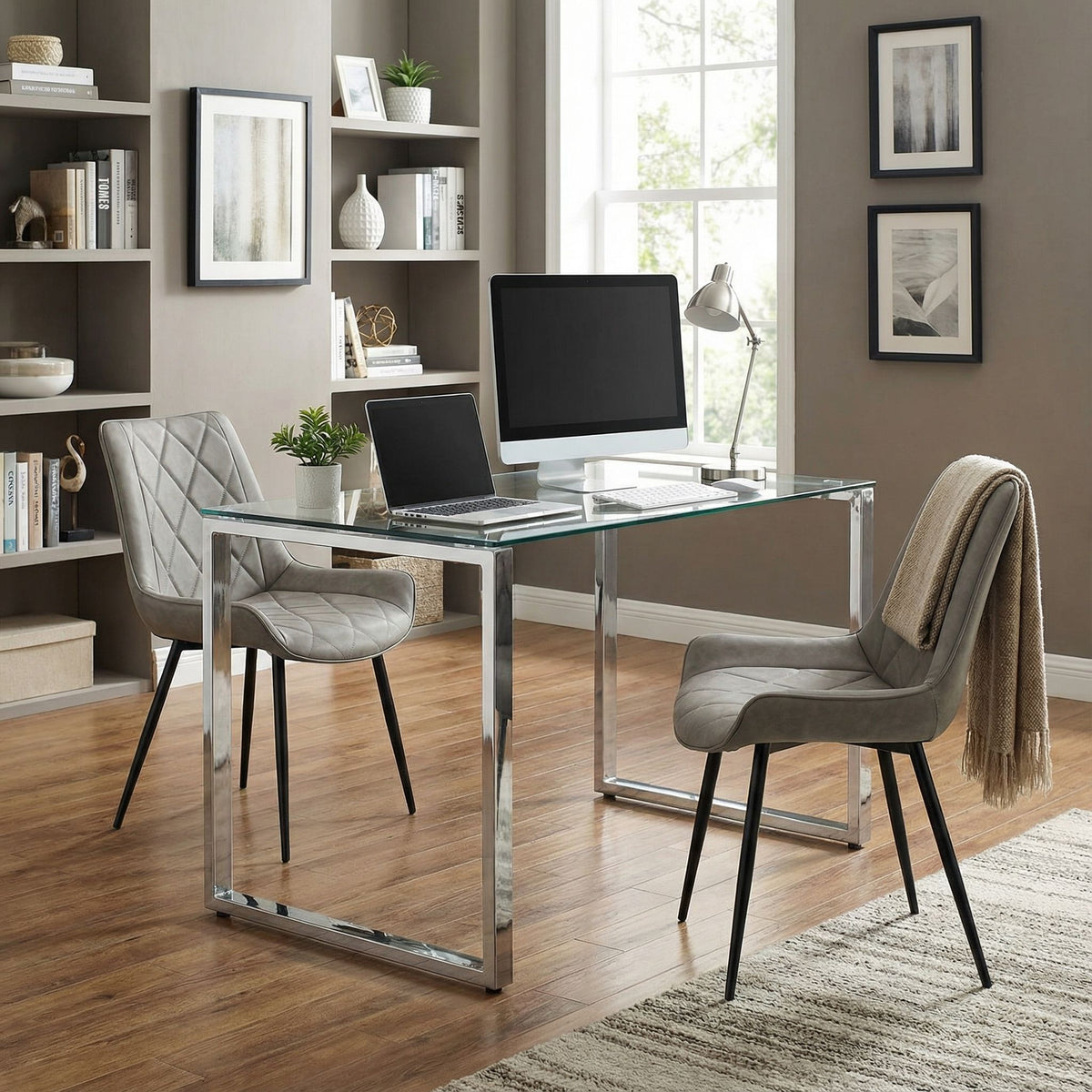 Ellie Dining Chairs in Gray faux Leather, Set of 2