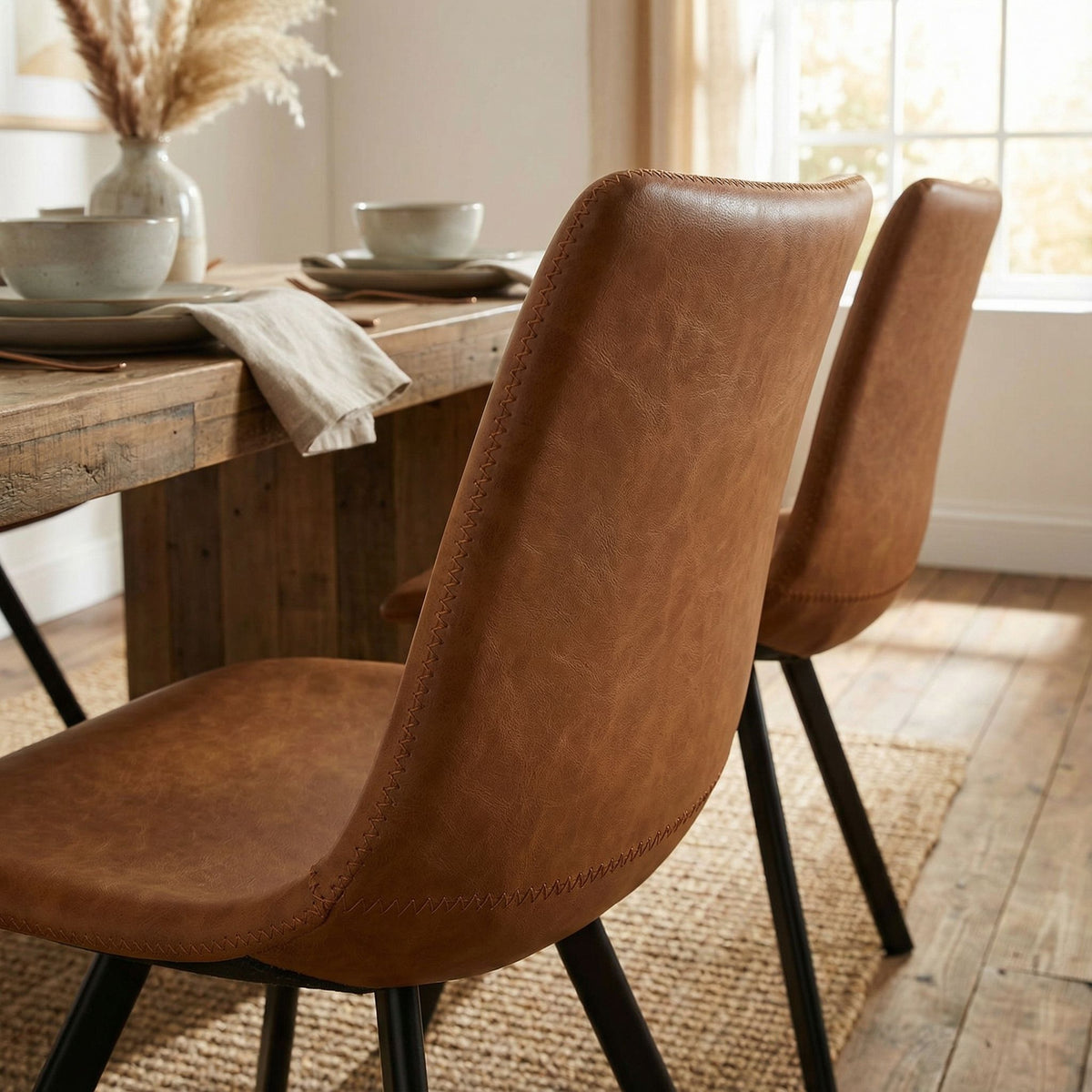 Sahara Dining Chairs in Yellow Faux Leather, Set of 2