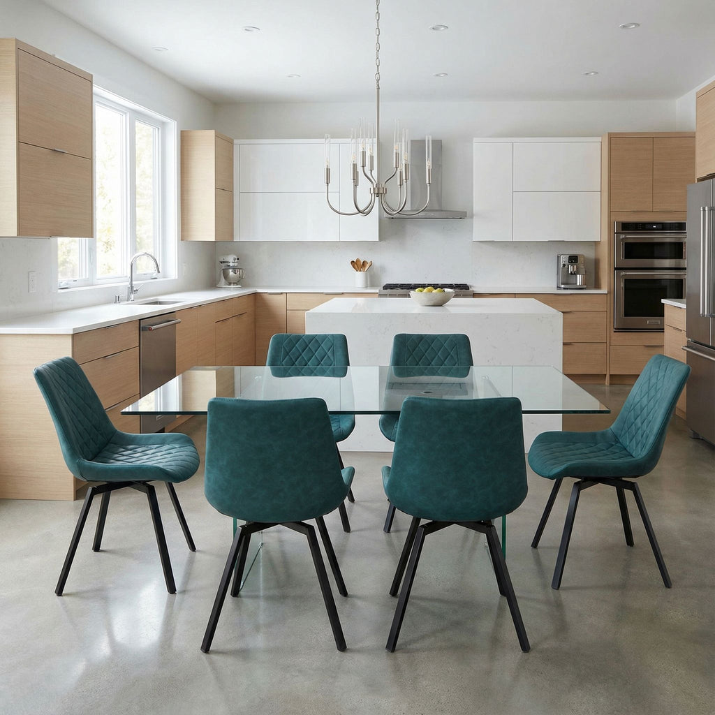 Azov Swivel Dining Chairs in Deep Aqua Faux Leather, Set of 2