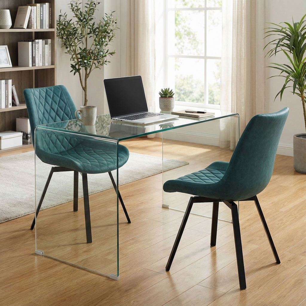 Azov Swivel Dining Chairs in Deep Aqua Faux Leather, Set of 2