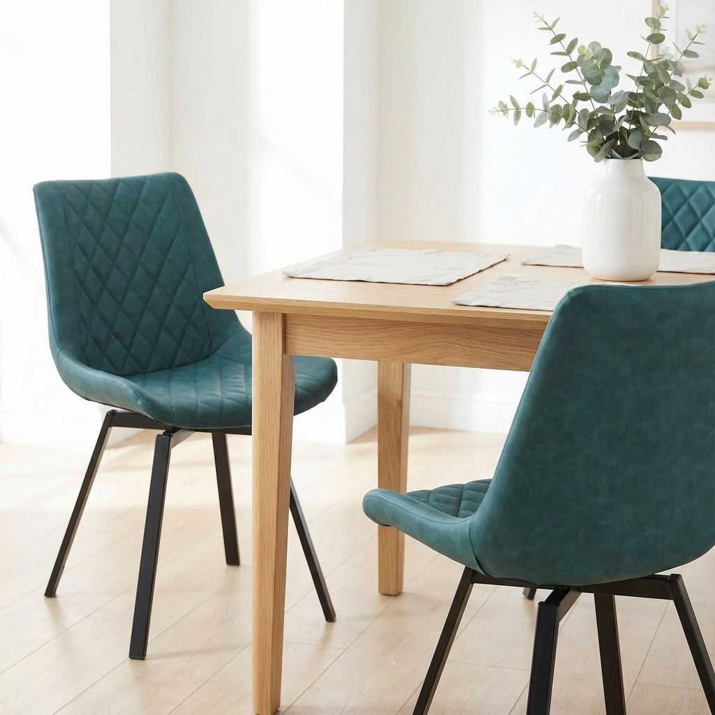 Azov Swivel Dining Chairs in Deep Aqua Faux Leather, Set of 2