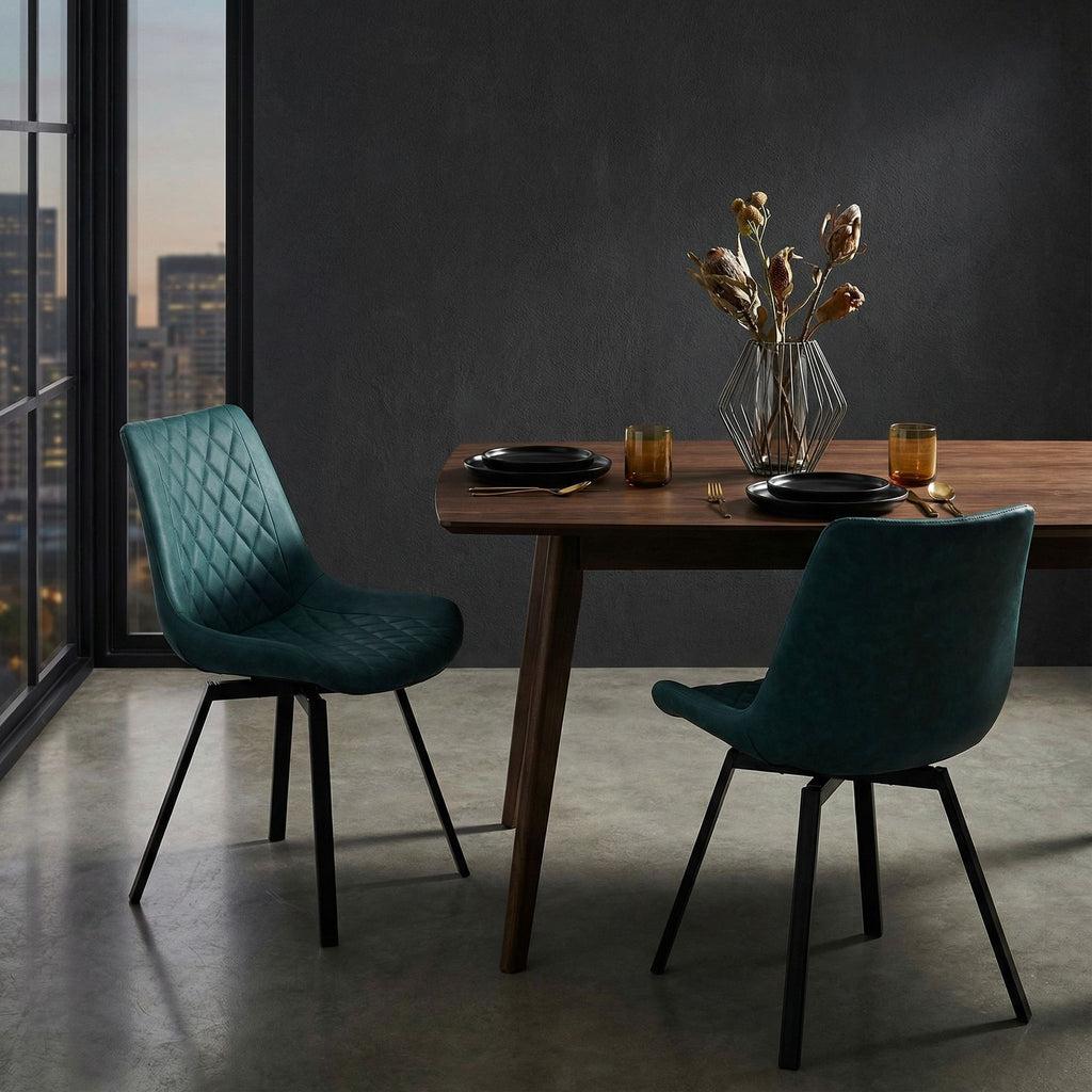 Azov Swivel Dining Chairs in Deep Aqua Faux Leather, Set of 2
